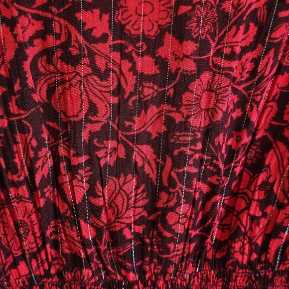 Knox Rose Women’s Red Floral Peplum Long Slv V-Neck Size S Boho Babydoll Flowy - Picture 5 of 7